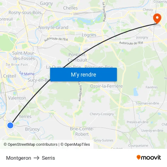 Montgeron to Serris map