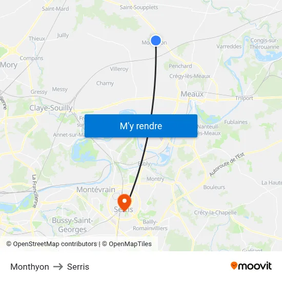 Monthyon to Serris map