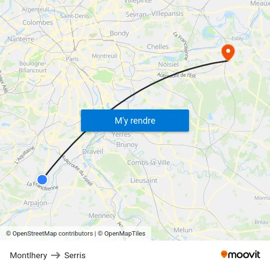 Montlhery to Serris map