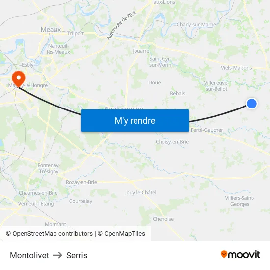Montolivet to Serris map