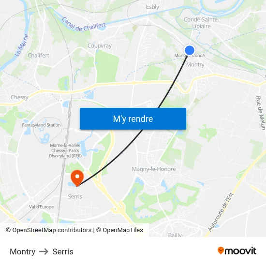 Montry to Serris map