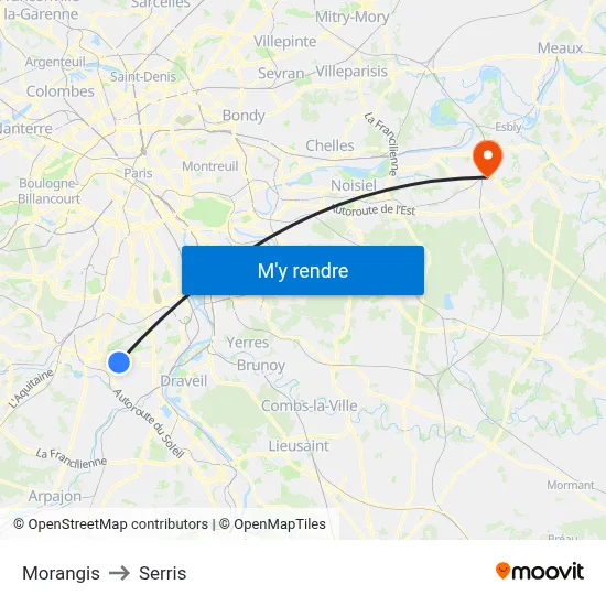 Morangis to Serris map