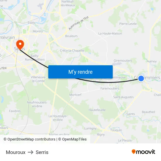 Mouroux to Serris map