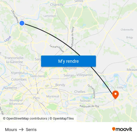 Mours to Serris map