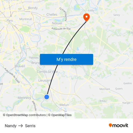 Nandy to Serris map