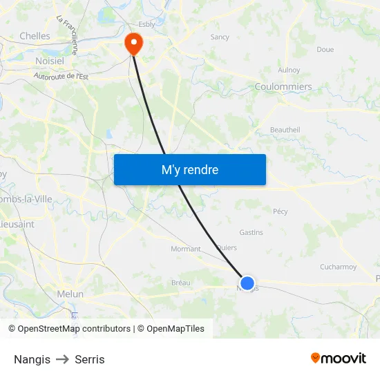 Nangis to Serris map