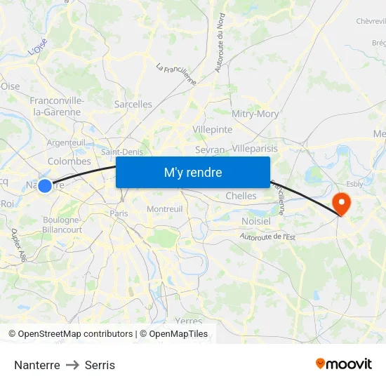 Nanterre to Serris map