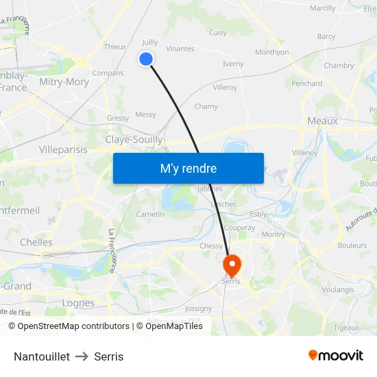Nantouillet to Serris map