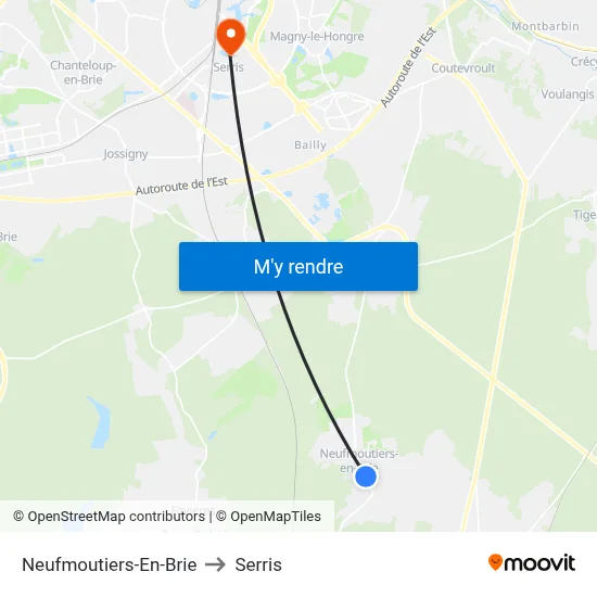 Neufmoutiers-En-Brie to Serris map