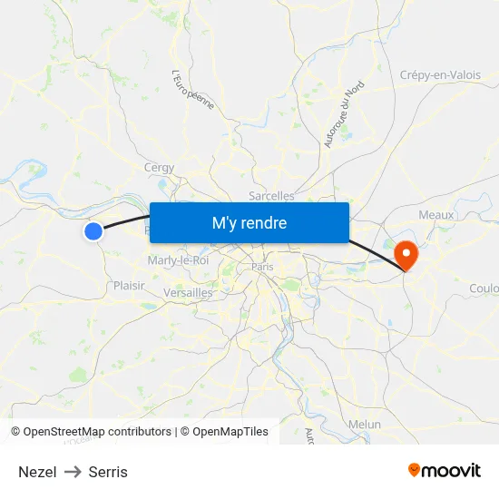 Nezel to Serris map