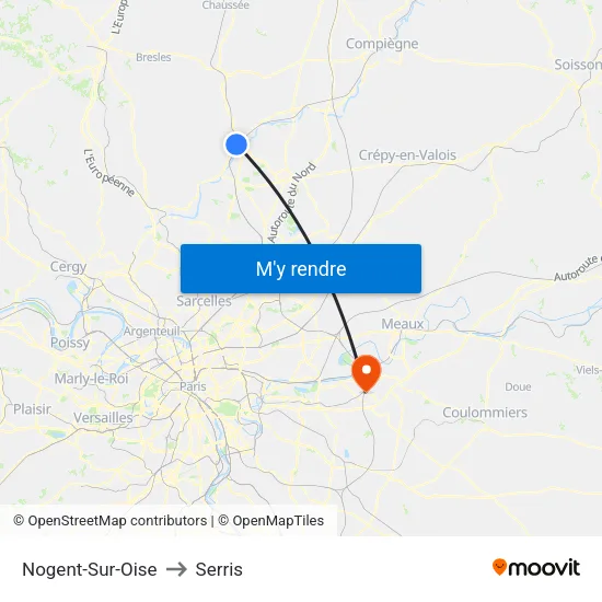 Nogent-Sur-Oise to Serris map