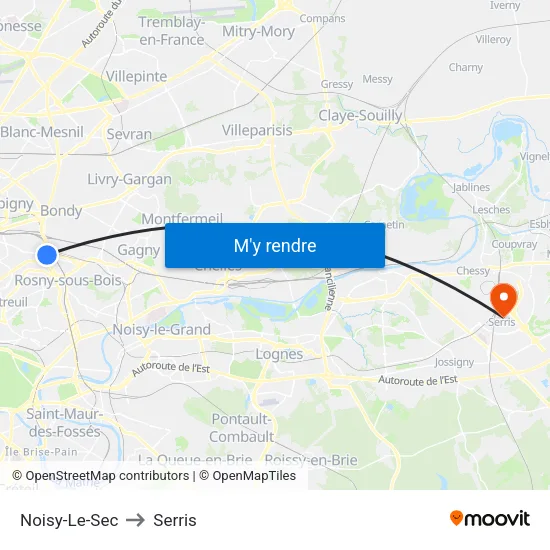 Noisy-Le-Sec to Serris map
