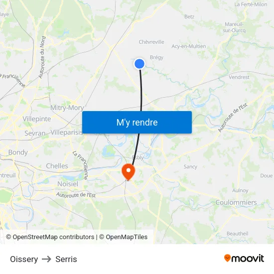Oissery to Serris map