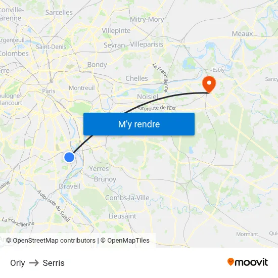 Orly to Serris map
