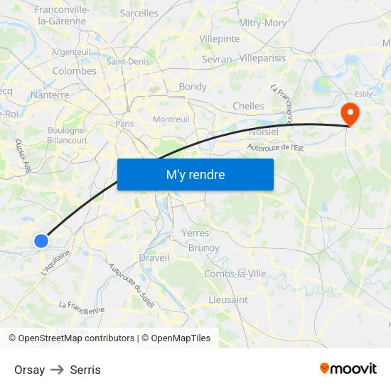 Orsay to Serris map