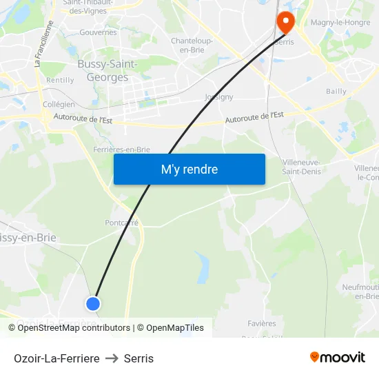 Ozoir-La-Ferriere to Serris map