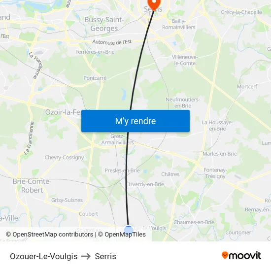 Ozouer-Le-Voulgis to Serris map