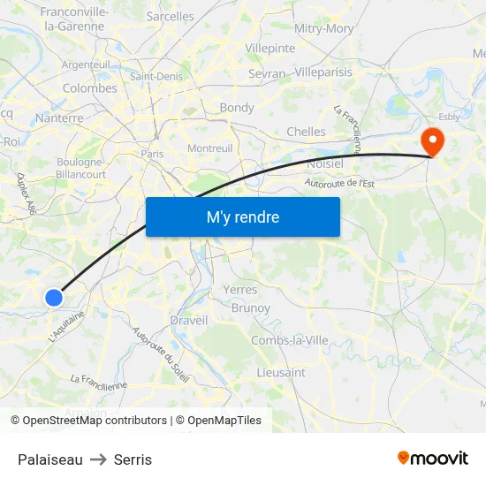 Palaiseau to Serris map