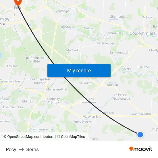 Pecy to Serris map