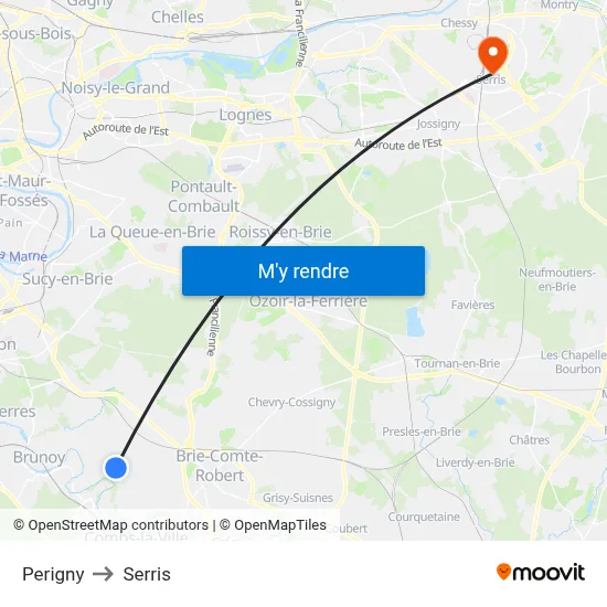 Perigny to Serris map