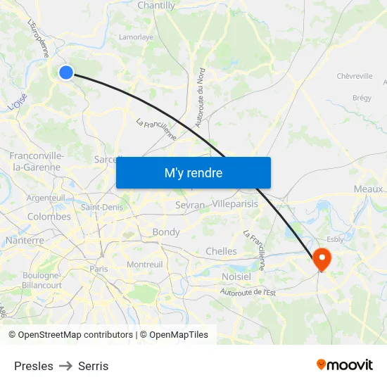 Presles to Serris map