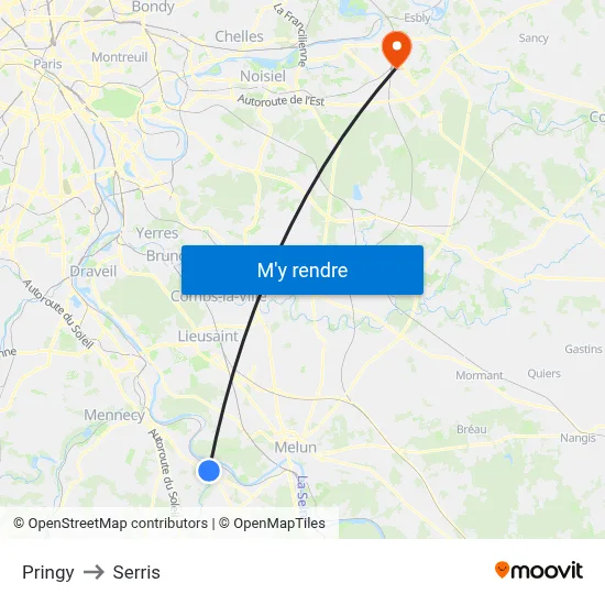 Pringy to Serris map