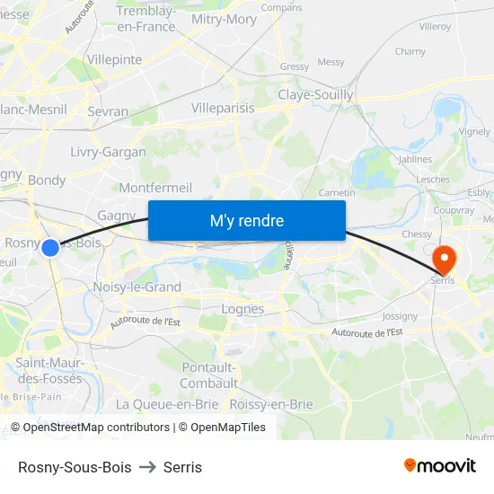 Rosny-Sous-Bois to Serris map