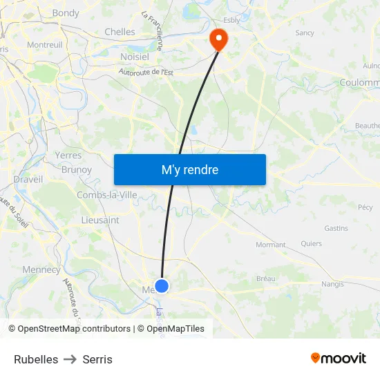 Rubelles to Serris map