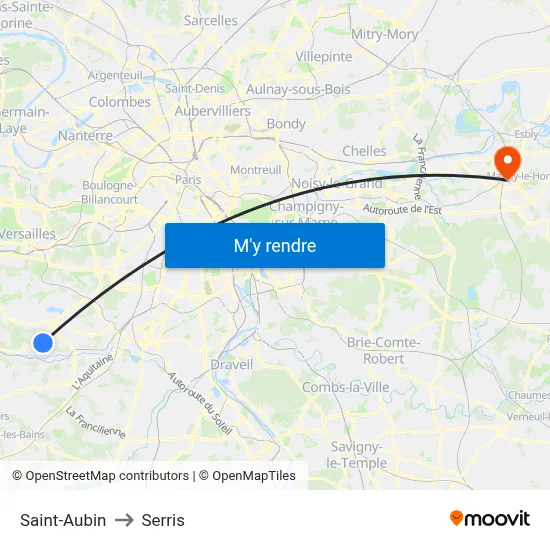 Saint-Aubin to Serris map