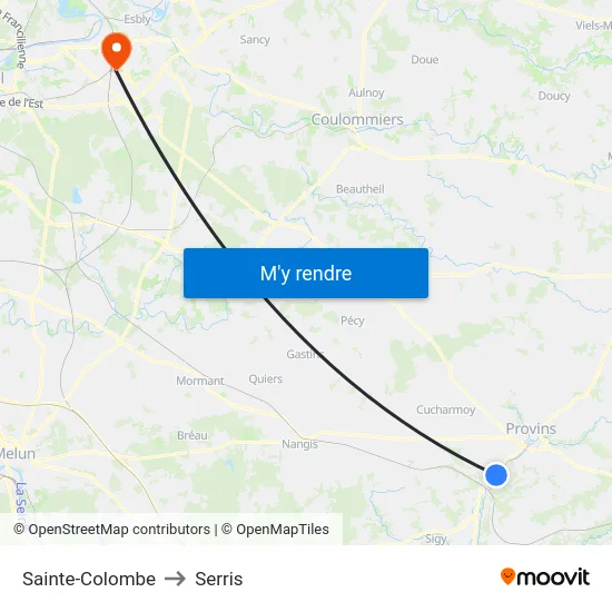 Sainte-Colombe to Serris map