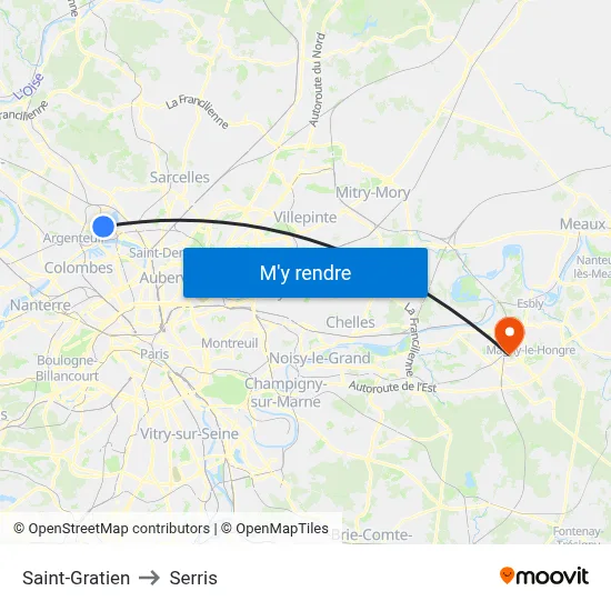 Saint-Gratien to Serris map