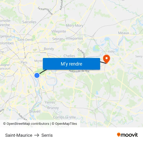 Saint-Maurice to Serris map