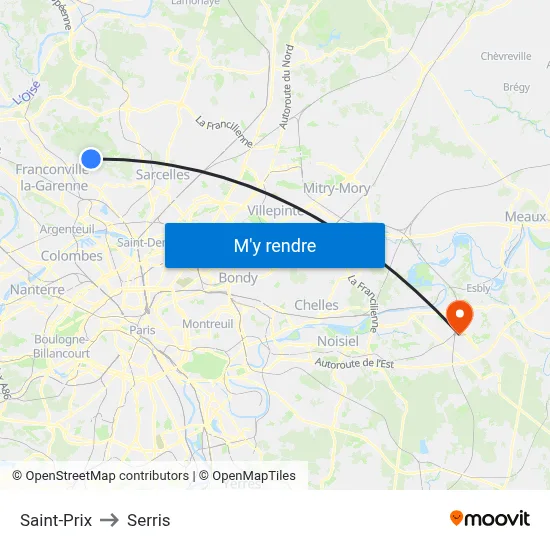 Saint-Prix to Serris map