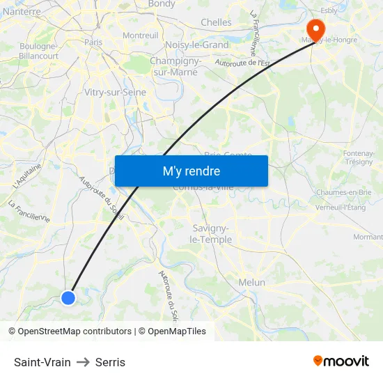 Saint-Vrain to Serris map