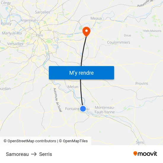 Samoreau to Serris map