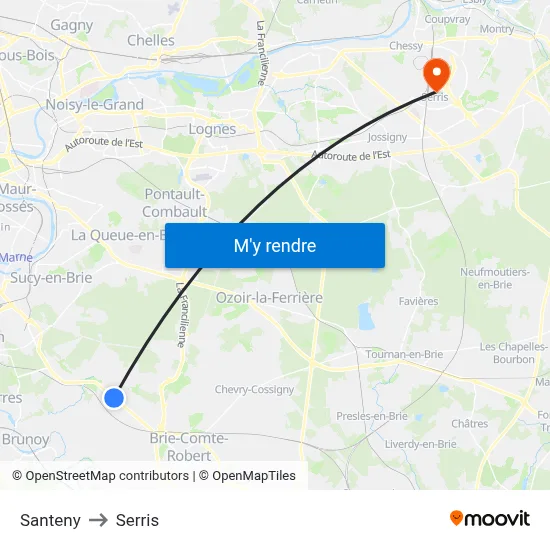 Santeny to Serris map