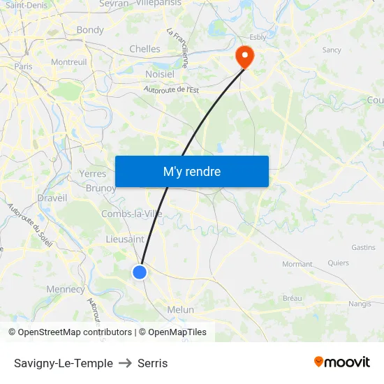 Savigny-Le-Temple to Serris map
