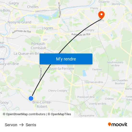 Servon to Serris map