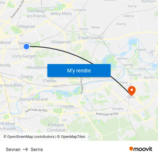 Sevran to Serris map