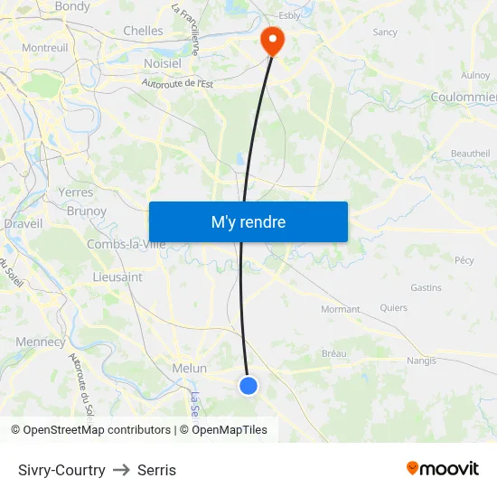 Sivry-Courtry to Serris map