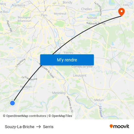 Souzy-La-Briche to Serris map