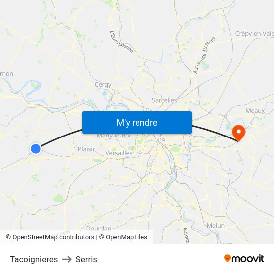 Tacoignieres to Serris map