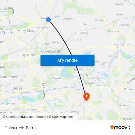 Thieux to Serris map