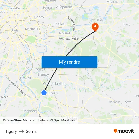 Tigery to Serris map