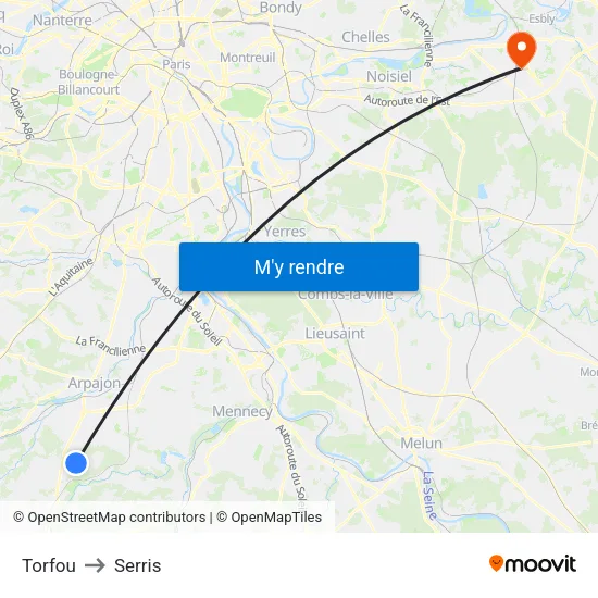 Torfou to Serris map