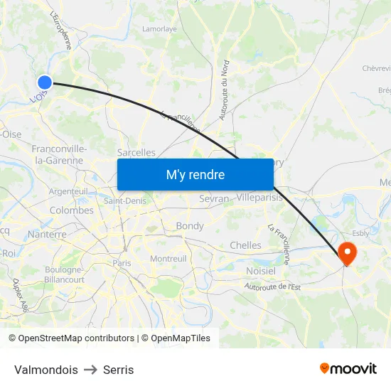 Valmondois to Serris map
