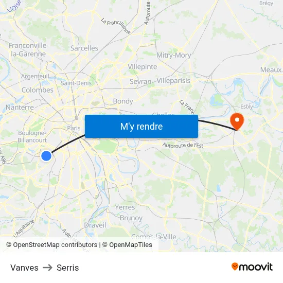 Vanves to Serris map
