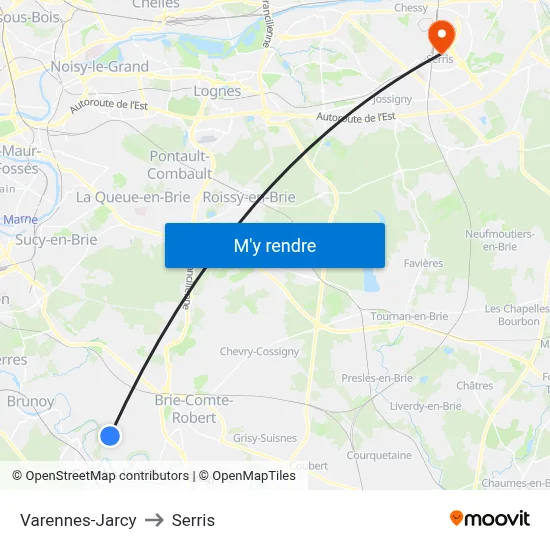 Varennes-Jarcy to Serris map