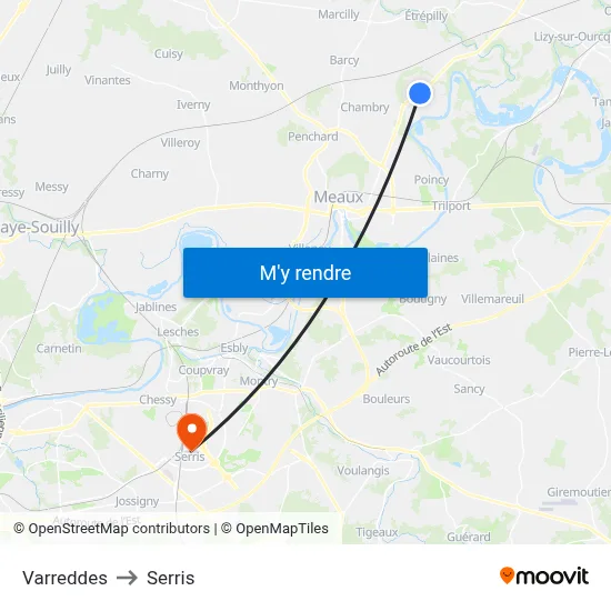 Varreddes to Serris map