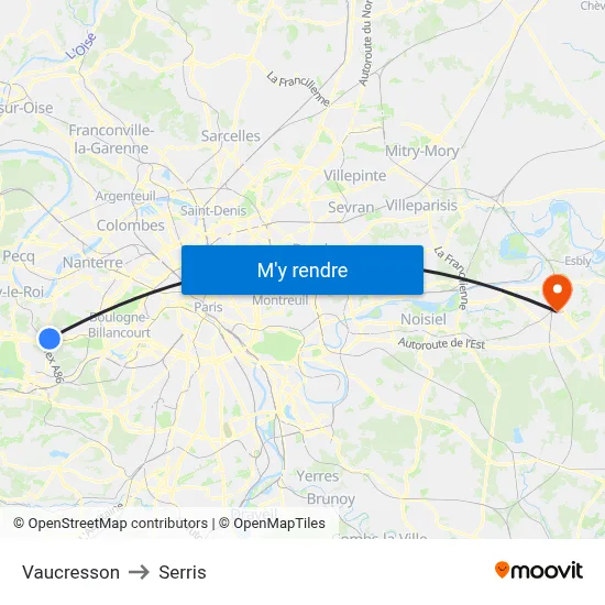 Vaucresson to Serris map